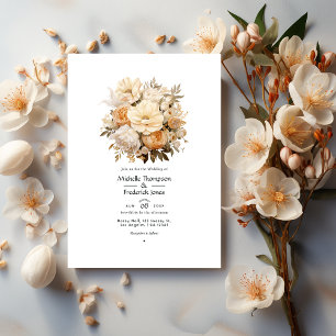 Hellbeige und Champagner Blumenhochzeit Einladung