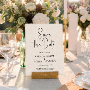 Hellbeiges Leinen Schwarze Schrift Save The Date Einladung