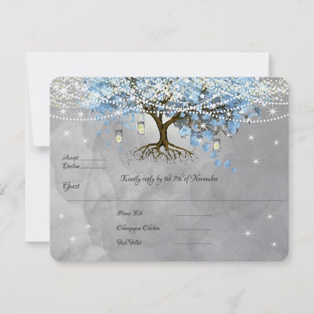 Hellblass Blaues Herz Leaf Bäume UAwg RSVP Karte (Vorderseite)