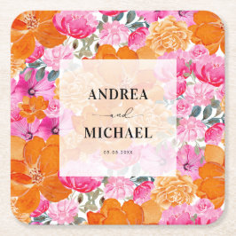 Hellblass, rosa und orangefarbene Sommerhochzeit Rechteckiger Pappuntersetzer