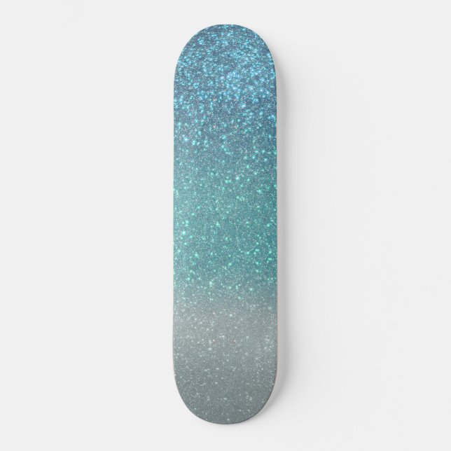 Hellblau Aquamariner Funkelnd Glitzer Ombre Gradie Skateboard (Vorderseite)