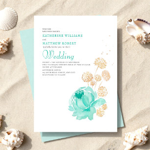 Hellblau-beige Sommerstrandhochzeit Einladung