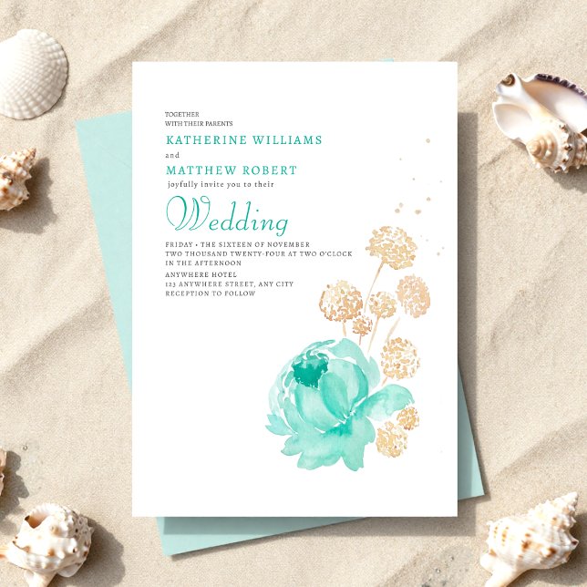 Hellblau-beige Sommerstrandhochzeit Einladung (Von Creator hochgeladen)