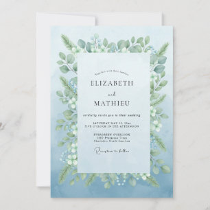 Hellblau Botanische Romantische Hochzeit Einladung