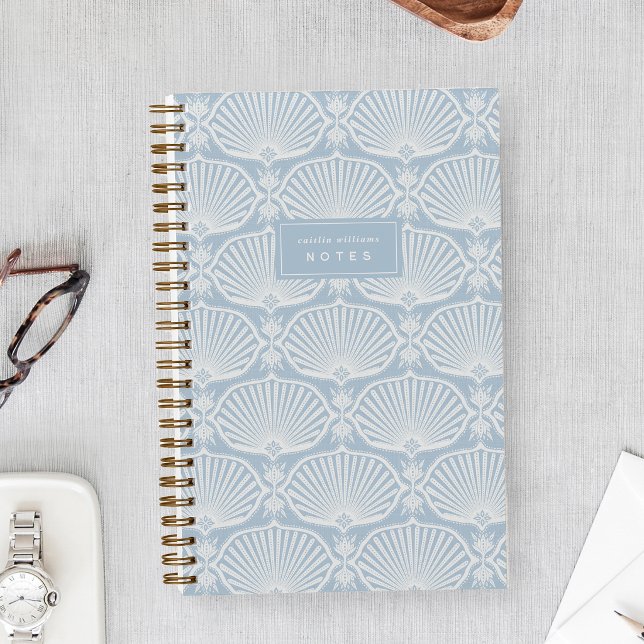 Hellblau Coastal | Deco Fans Personalisiert Notizbuch (Von Creator hochgeladen)