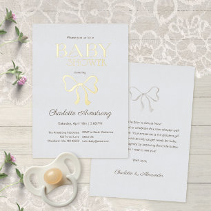 Hellblau eleganter Schleifen-Baby-Einladung Folieneinladung