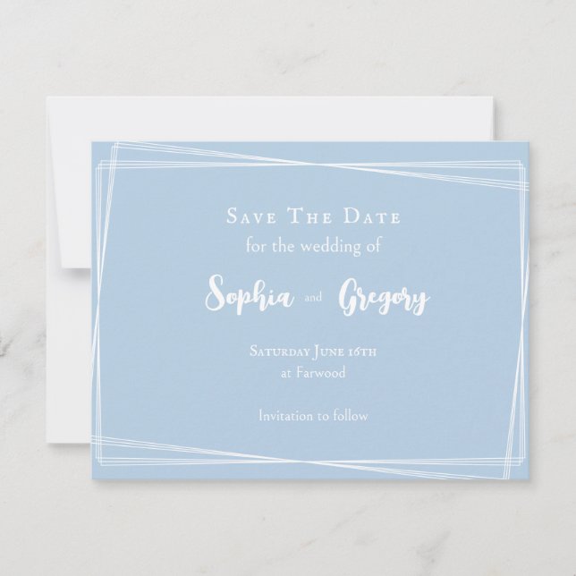 Hellblau elegantes Skript Hochzeit Save The Date (Vorderseite)