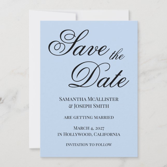 Hellblau Fancy klassische Kalligrafie Save The Date (Vorderseite)