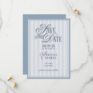 Hellblau gestreifte alte Geld Kalligrafie Hochzeit Save The Date