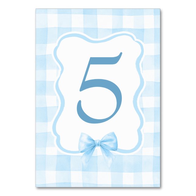 Hellblau Gingham Süß Vintage Soft Pastell Tischnummer (Vorderseite)