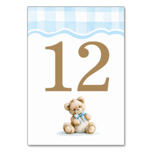 Hellblau Gingham und Teddybär-Baby-Party Tischnummer