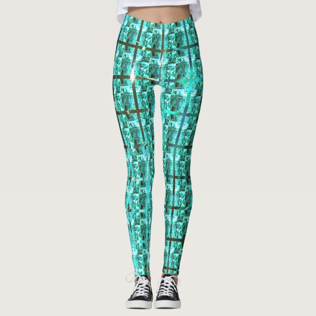 Hellblau glänzend, Quadrate oder Bild im Raster? Leggings (Vorderseite)