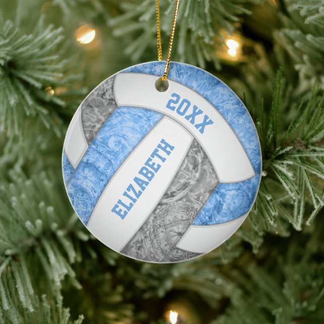Hellblau-grau-weißer gürteliger Volleyball Keramik Ornament (Baum)
