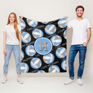 hellblau graue I-Liebe Volleyballtextmuster Fleecedecke