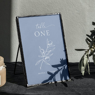 Hellblau-graue Olivenhochzeit Zarte Nautilie Tischnummer