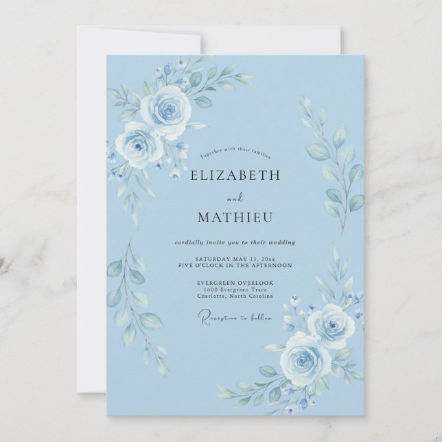 Hellblau Hochzeit im Frühlingsgottesdienst Einladung (Vorderseite)