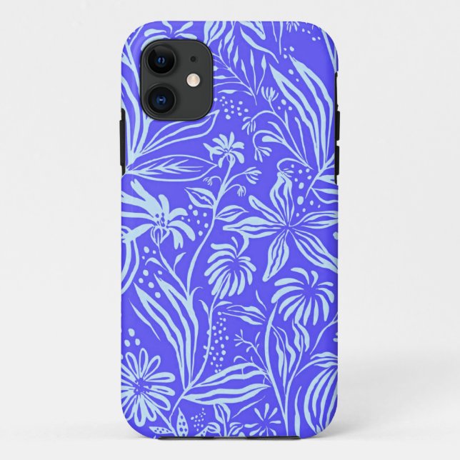 Hellblau-Lila-Blumenmuster Case-Mate iPhone Hülle (Rückseite)