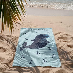 Hellblau marine Anker Süß Kawaii Wal Nautisch Strandtuch
