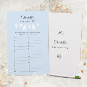 Hellblau minimalistisches Baby- Shower-ABC-Spiel f