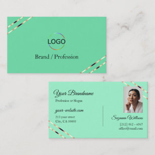 Hellblau mit Rosen-Gold-Linien-Logo und Foto Visitenkarte