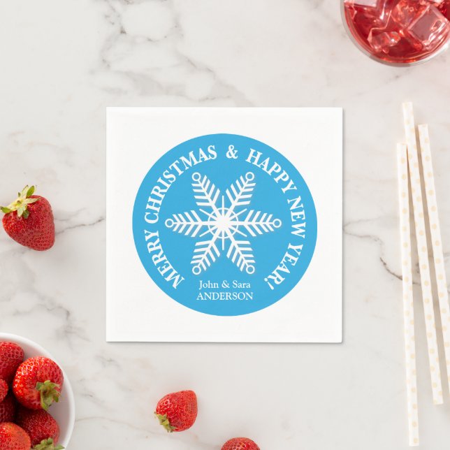 Hellblau mit Schneeflocke-personalisiertem Serviette (Beispiel)