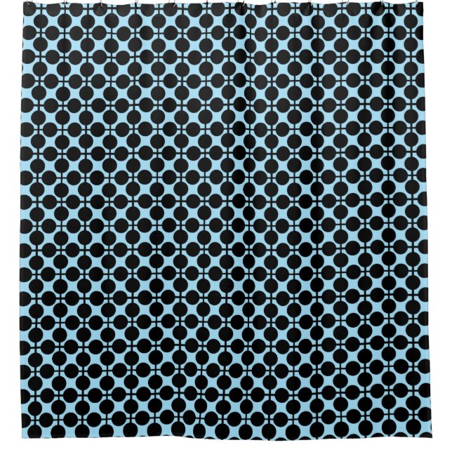 Hellblau mit schwarzer geometrischer duschvorhang (Vorderseite)