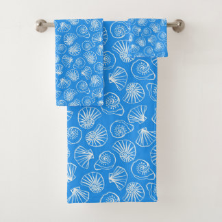 HELLBLAU MIT WEISSEN MEERESSCHNECKEN BADHANDTUCH SET