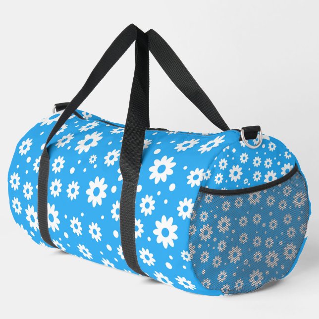 HELLBLAU MIT WEISSEN, TAISTISCHEN BLUME DUFFLE BAG (Rechte Ecke)