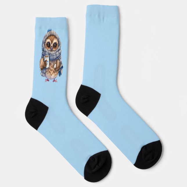 hellblau Niedlich Owl trinkt Schokoladensocken Socken (Rechts)