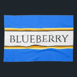 Hellblau orange weiße Streifen "BLUEBERRY" Text Geschirrtuch<br><div class="desc">Dieses Design ist in einem weitläufigen, weißen Mittelstreifen mit schwarzen, gelben und orangefarbenen Nadelstreifen auf hellblauem Hintergrund gestaltet und zeichnet sich durch ein elegantes, modernes Schwarz-Schriftart aus. Machen Sie es sich selber: Sowohl die mittlere Stripfarbe als auch die Hintergrundfarbe dieses Designs können durch Editieren des Designs angepasst/geändert werden. Der Text...</div>