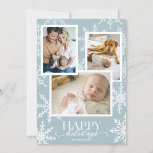 Hellblau Pastell-Schneeflocken Collage Feiertagskarte