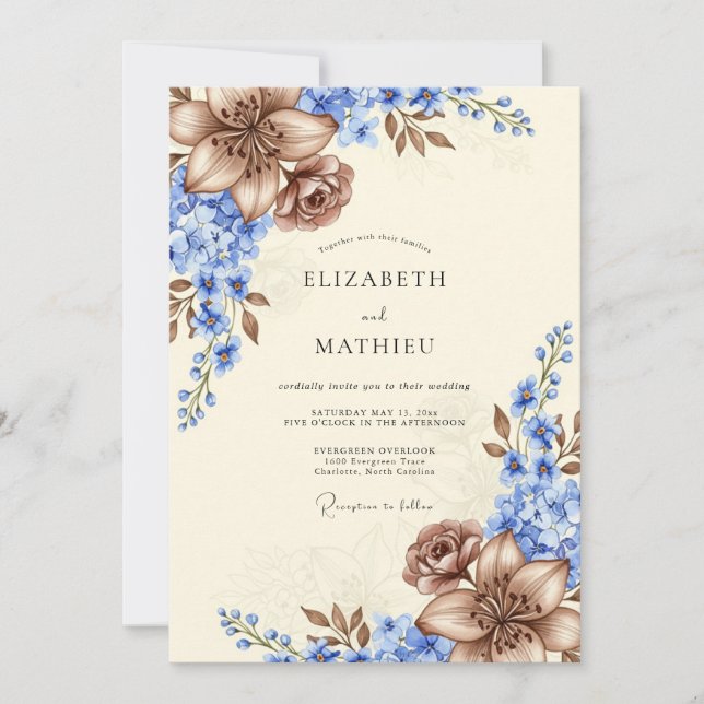 Hellblau Rustikale Ländliche Hochzeit Einladung (Vorderseite)