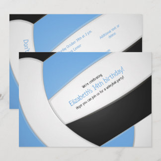 hellblau schwarz Volleyballmädchen Geburtstag Einladung