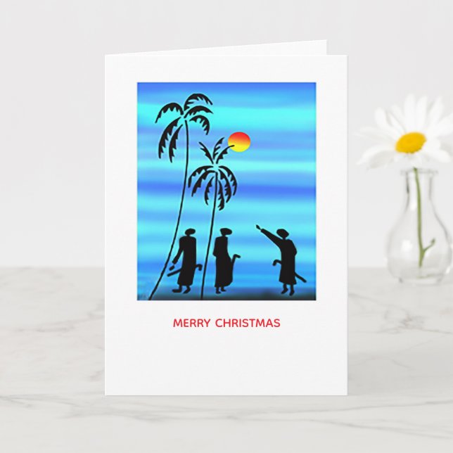 Hellblau, Silhouette Shepherds Weihnachtskarte Karte (Kleine Pflanze)