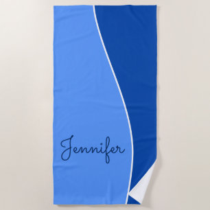Hellblau u. dunkelblau + Individueller Name Strandtuch