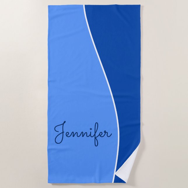 Hellblau u. dunkelblau + Individueller Name Strandtuch (Vorderseite)