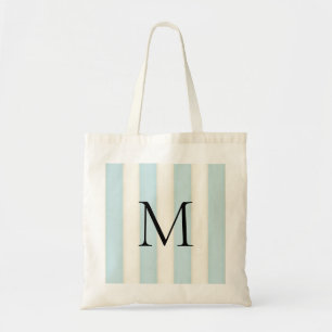 Hellblau und Altweiß gestreifte Monogramm-Tasche Tragetasche