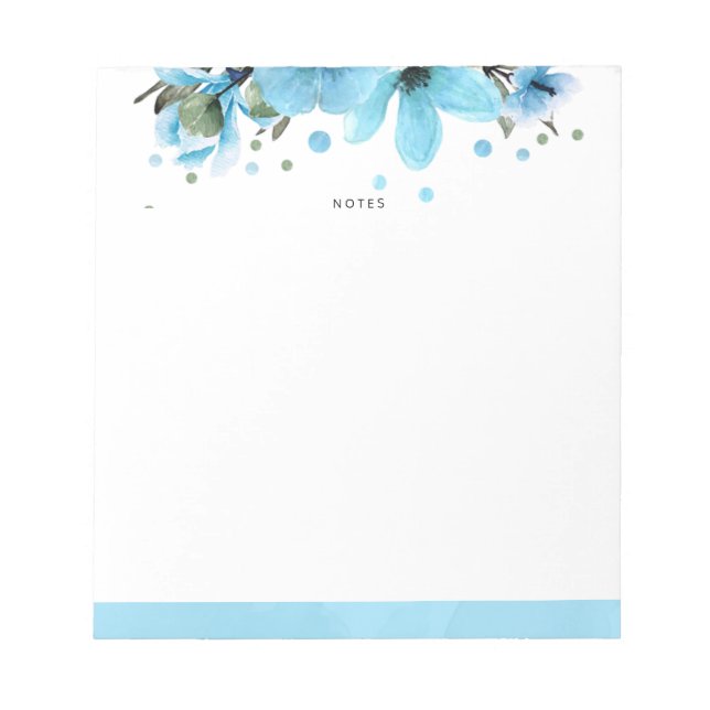 Hellblau und Aquarellfarben-Blume Notizblock (Vorderseite)