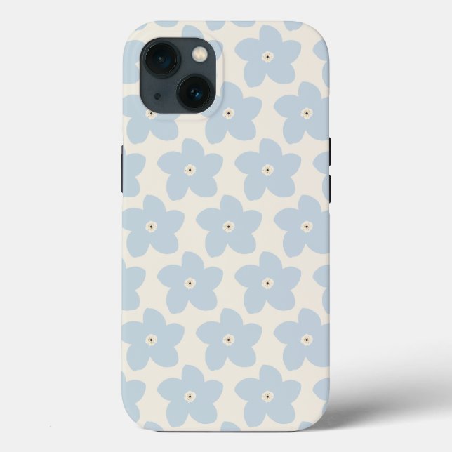Hellblau und cremefarbene Retro-Blume Case-Mate iPhone Hülle (Rückseite)