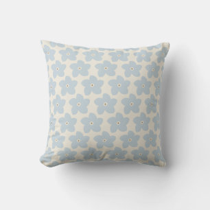 Hellblau und cremefarbene Retro-Blume Kissen