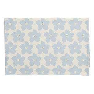 Hellblau und cremefarbene Retro-Blume Kissenbezug