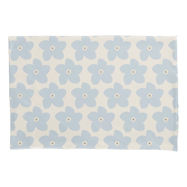 Hellblau und cremefarbene Retro-Blume Kissenbezug (Vorderseite)