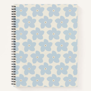 Hellblau und cremefarbene Retro-Blume Notizbuch