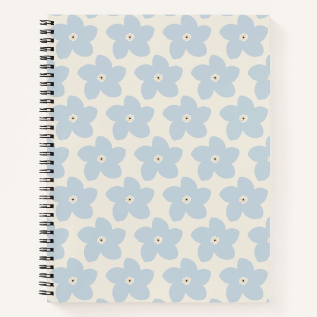 Hellblau und cremefarbene Retro-Blume Notizbuch (Vorderseite)