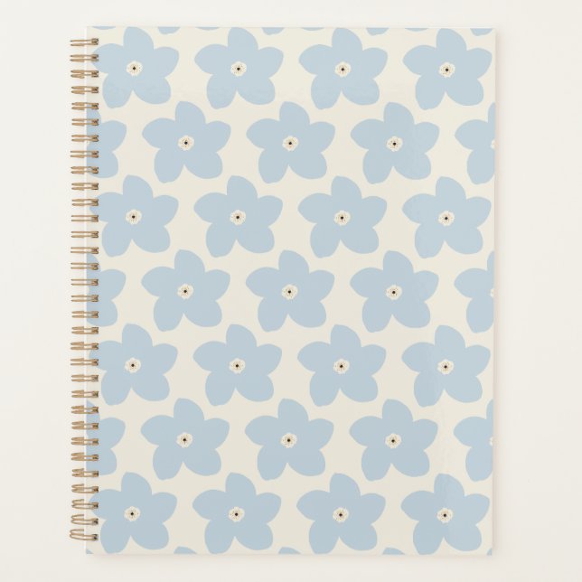 Hellblau und cremefarbene Retro-Blume Planer (Vorderseite)