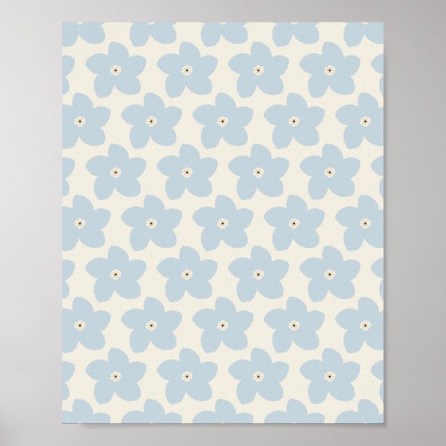 Hellblau und cremefarbene Retro-Blume Poster (Vorne)
