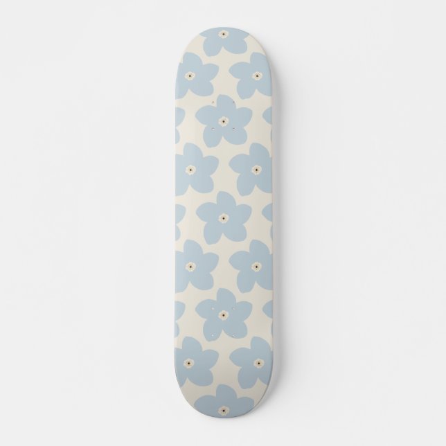 Hellblau und cremefarbene Retro-Blume Skateboard (Vorne)