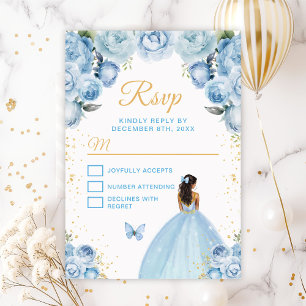 Hellblau und Gold: Prinzessin mit dunkler Haut RSVP Karte