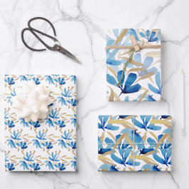 Hellblau und goldfarben handbemalt geschenkpapier set