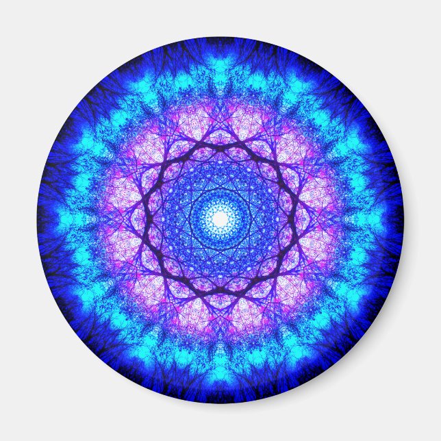 Hellblau und Lila Mandala Magnet (Vorne)